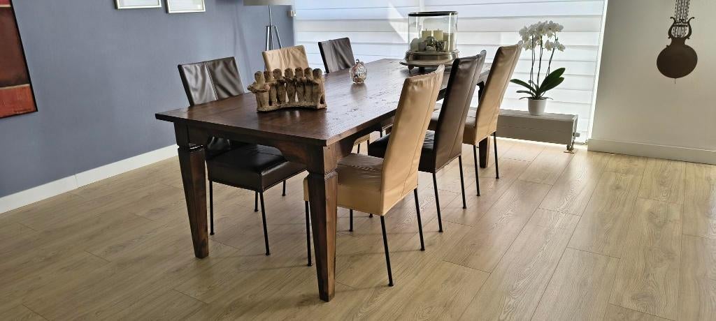 Eetkamertafel met 6 stoelen, Ophalen, Gebruikt, Koloniaal, Teakhout