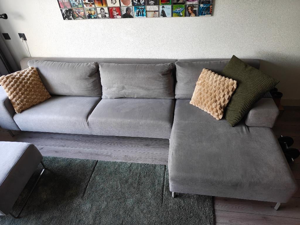 Grijze montel bank (incl. Hocker), Ophalen, Gebruikt, 125 tot 150 cm, Hoekbank