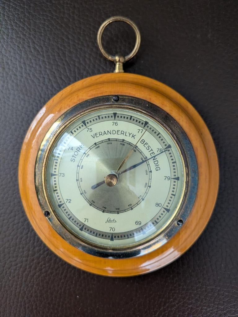 Vintage Scholz barometer, aneroïde, hout en messing, Antiek en Kunst, Antiek | Gereedschap en Instrumenten, Ophalen of Verzenden