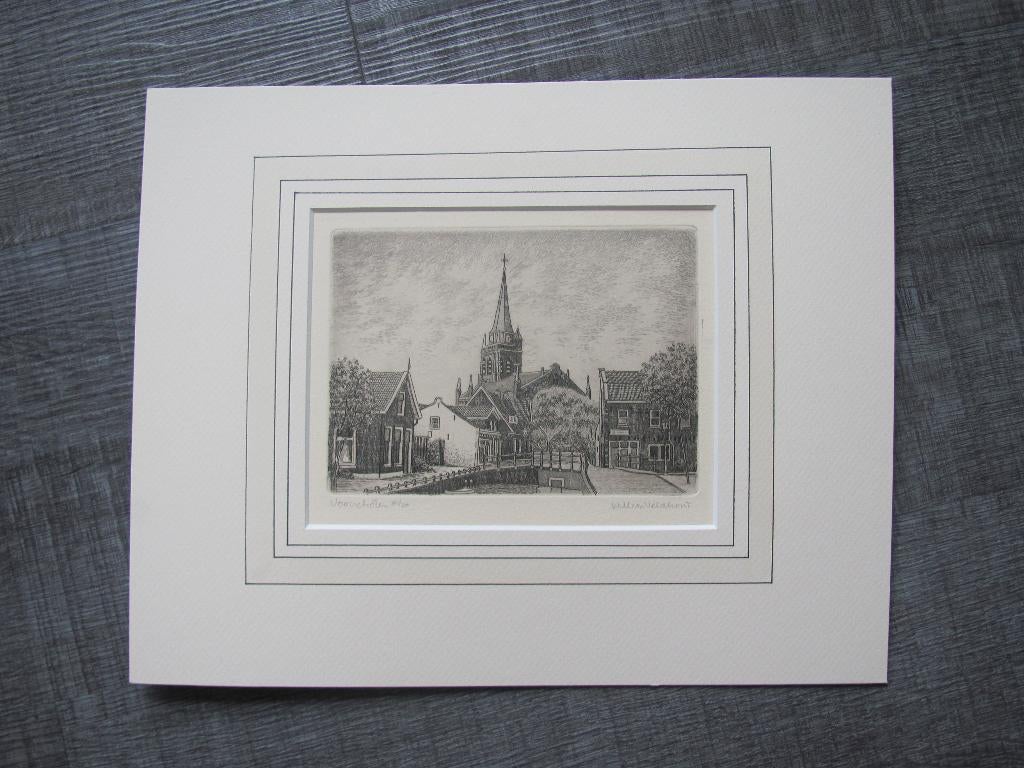 Voorschoten - 3 etsen van Willem Veldhorst, Antiek en Kunst, Kunst | Etsen en Gravures, Ophalen of Verzenden, Stadsgezicht, Ets