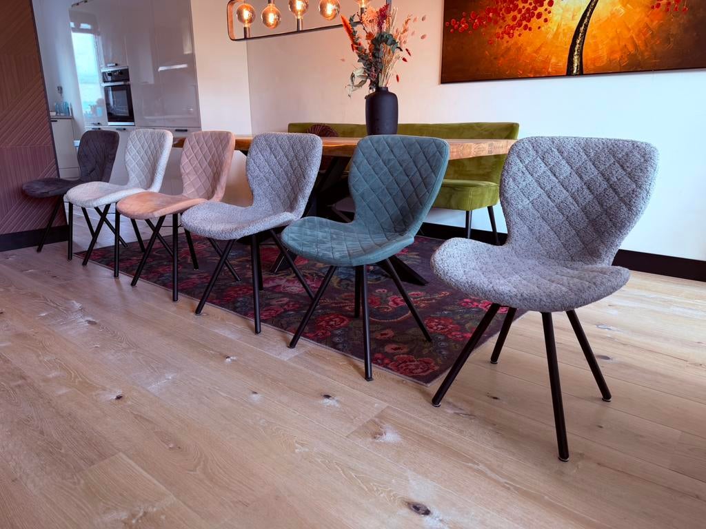 6 Lucca eetkamerstoelen, Overige kleuren, Ophalen of Verzenden, Zo goed als nieuw, Stof