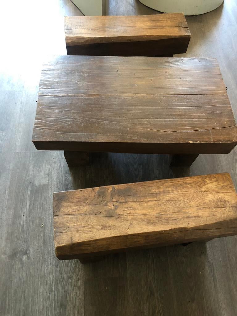 2 Bielzen bankjes en 1 Bielzen salontafel., Huis en Inrichting, Tafels | Salontafels, Ophalen, 100 tot 150 cm, 50 tot 100 cm, Zo goed als nieuw