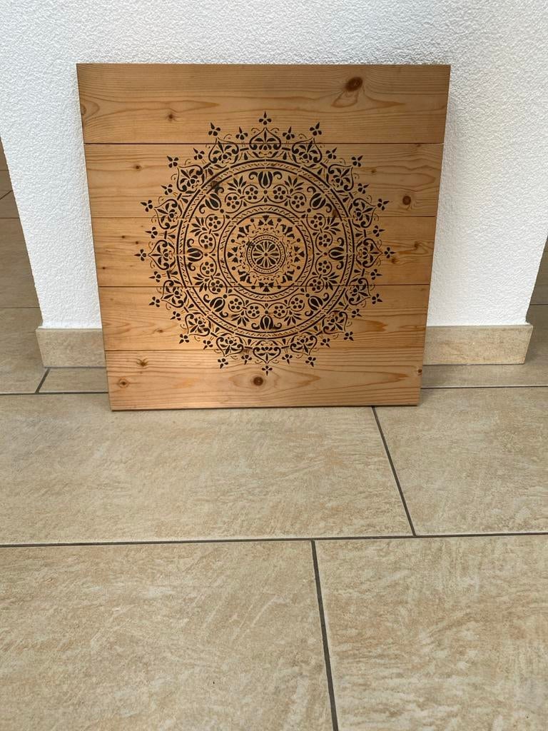 Houten wanddecoratie met mandala patroon 47x47 cm, Boho, Hout, Ophalen of Verzenden, Bruin
