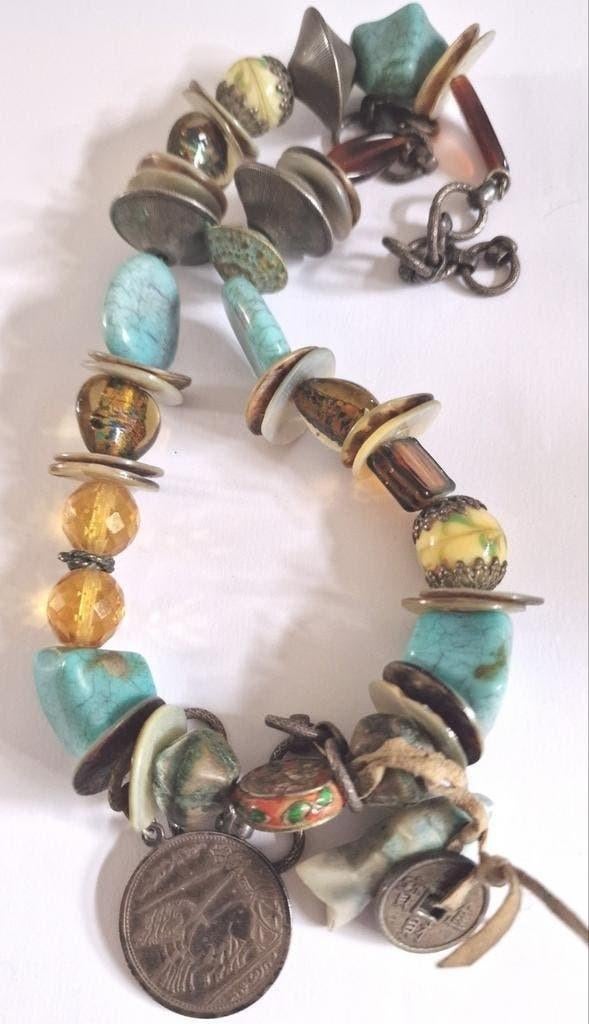 Oude Boho statement ketting, Sieraden, Tassen en Uiterlijk, Kettingen, Ophalen of Verzenden, Zo goed als nieuw, Overige materialen