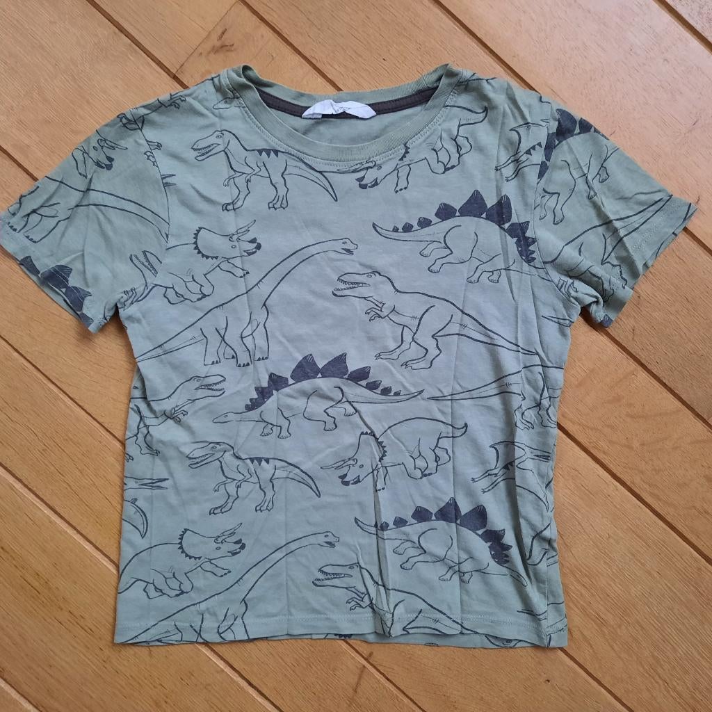 H&M t- shirt groen met dino's maat 122/128, Kinderen en Baby's, Kinderkleding | Maat 122, H&M, Ophalen of Verzenden, Zo goed als nieuw