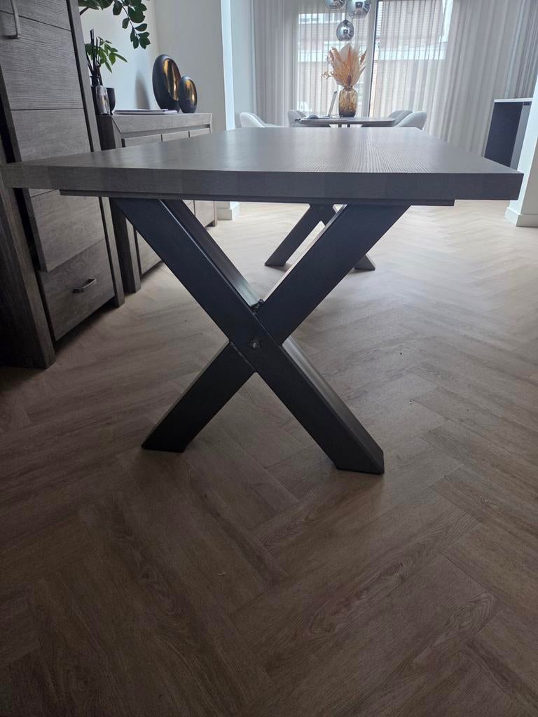 Industriële lamulux eettafel 220x100 cm met X-poot, Huis en Inrichting, Tafels | Eettafels, 100 tot 150 cm, Modern, Industrieel