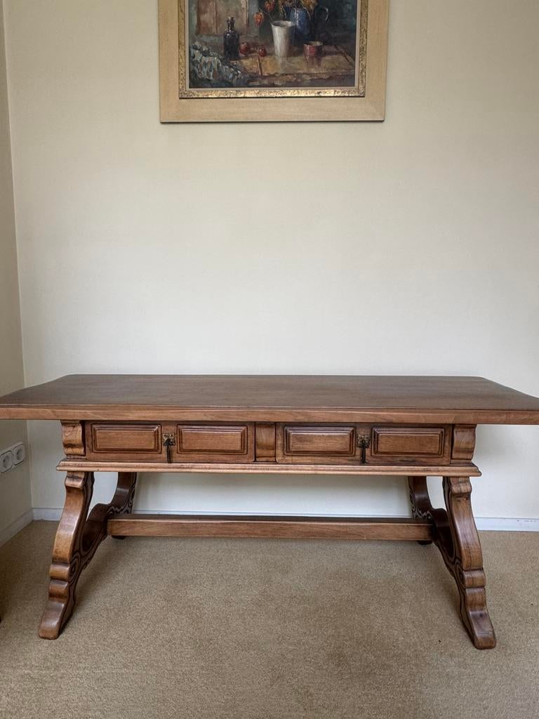 Houten side table, Eikenhout, Ophalen of Verzenden, 150 tot 200 cm, 25 tot 50 cm