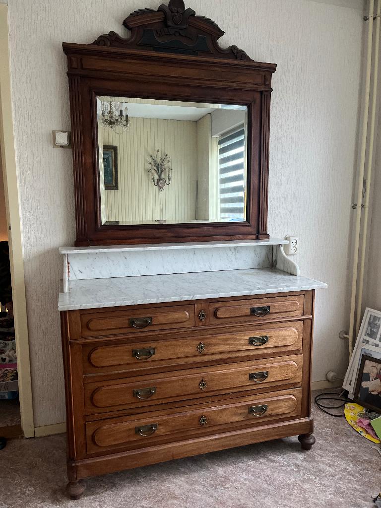 Prachtige Franse kaptafel met marmer blad, Ophalen