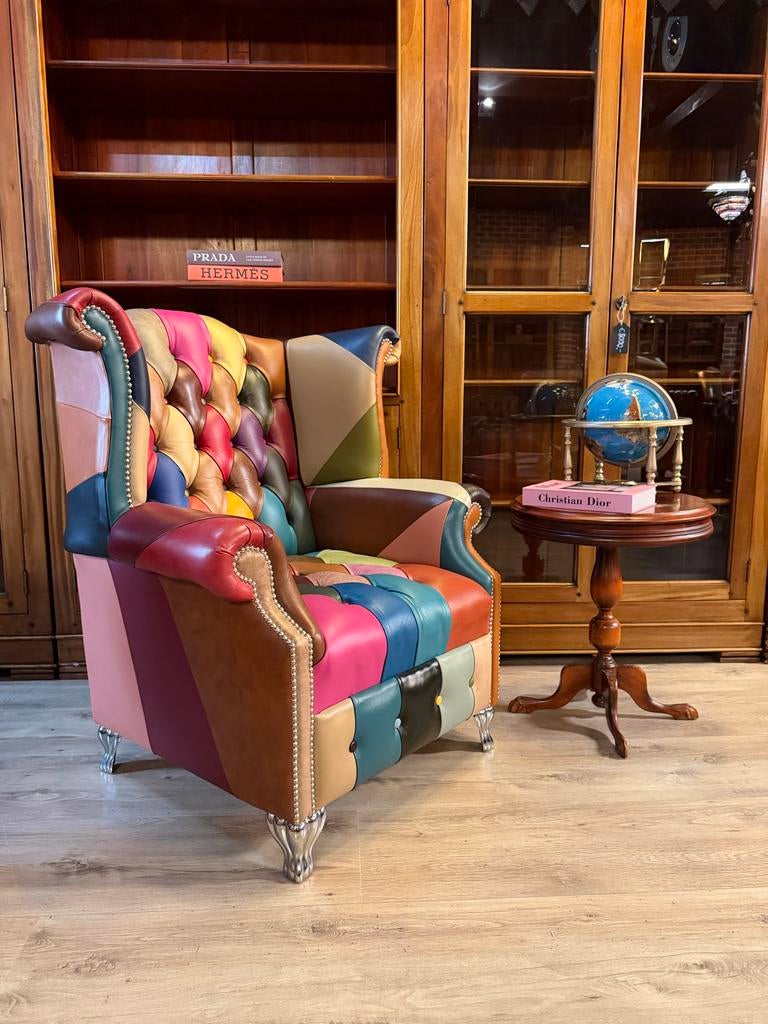 Delta Patchwork Fauteuil - Multicolor Buttonseat, Huis en Inrichting, Ophalen, Delta, Gosem engelsstraat 7, Orginele chesterfield