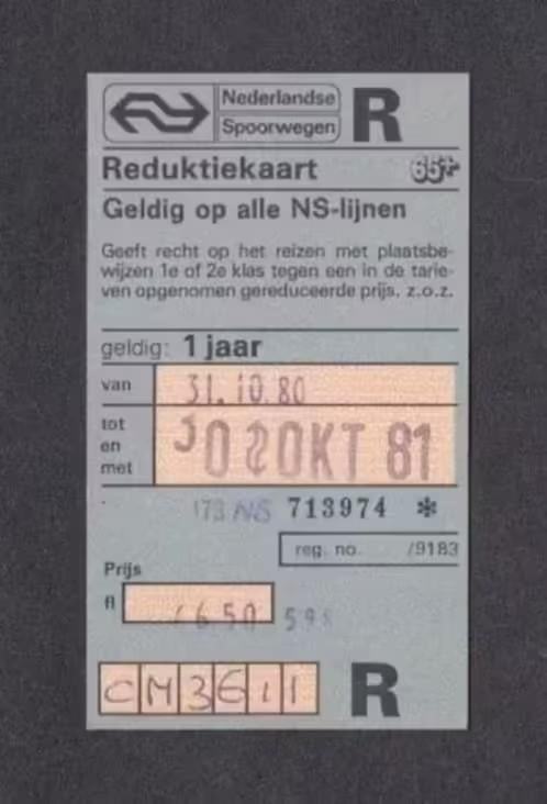 NS Trein Spoorwegen Reduktiekaart 1980., Ophalen of Verzenden, Zo goed als nieuw