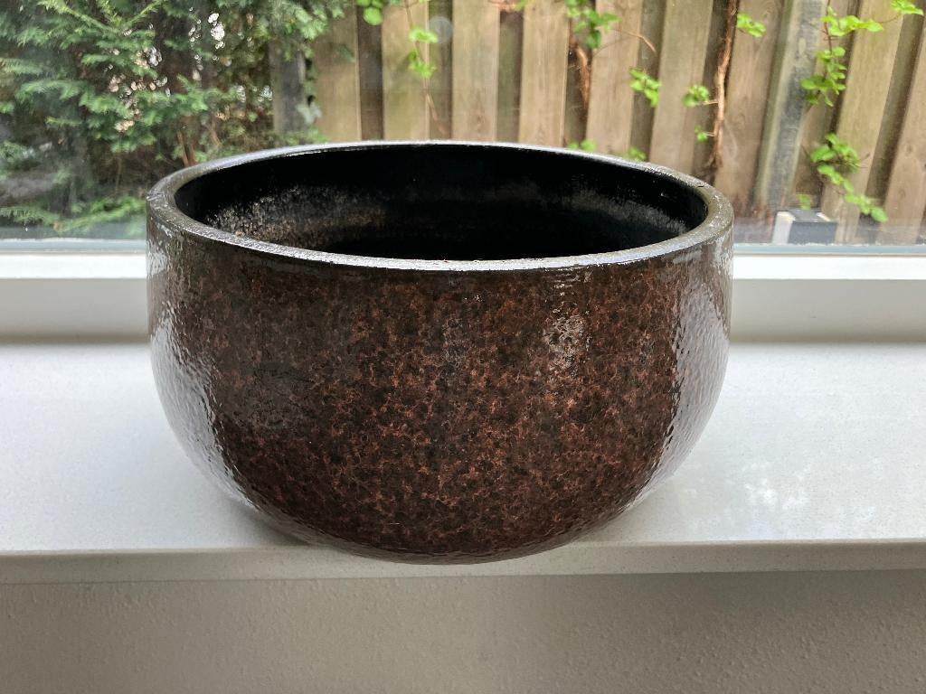 Grote stenen plantenbak plantenschaal bloempot roze grijs, Gebruikt, Rond, Ophalen of Verzenden, Balkon