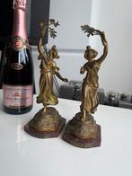 2 antieke Franse Art Nouveau bronzen beelden, Ophalen of Verzenden