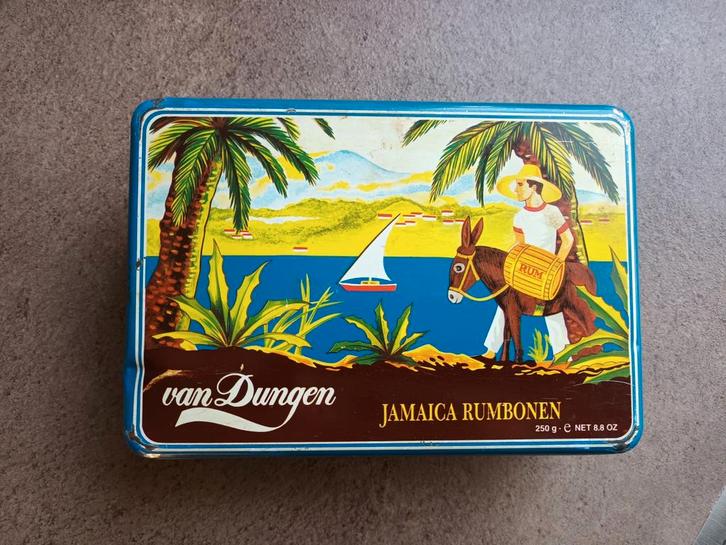 Oud blik Jamaica rumbonen van Van Dungen, Verzamelen, Blikken, Ophalen of Verzenden