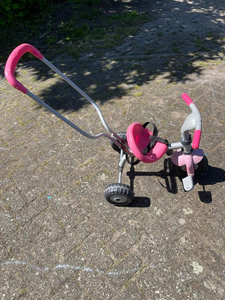 Roze driewieler met duwstang voor kinderen, Kinderen en Baby's, Ophalen of Verzenden, Gebruikt