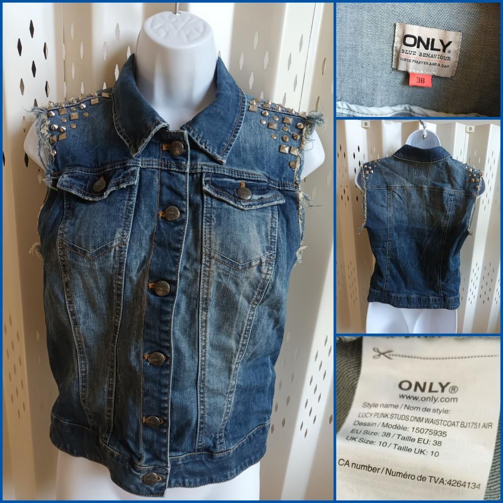 ONLY spijkergilet jasje knoopsluiting met studs, maat 38 (M), Kleding | Dames, Maat 38/40 (M), Blauw, Ophalen of Verzenden, ONLY