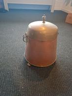 Antieke koperen aspot met schep en borstel, Ophalen