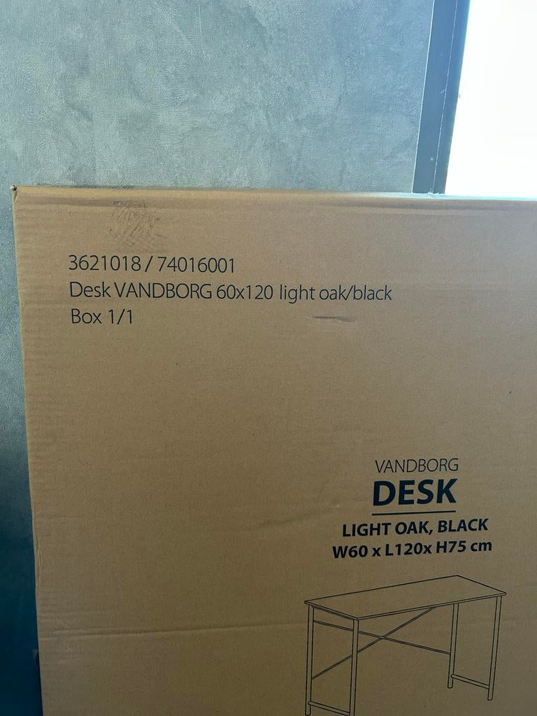 VANDBORG Bureau 60x120 licht eiken/zwart, Ophalen, Zwart, Hout, Nieuw