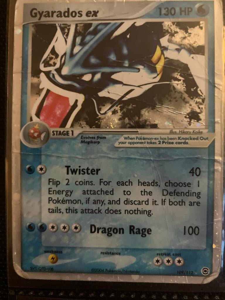 Vintage Gyarados ex Pokémon kaart - Beschadigd, Ophalen of Verzenden, Gebruikt, Losse kaart