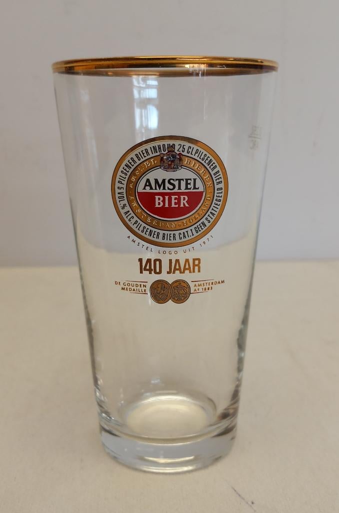 Bierglas 140 jaar Amstel, Verzamelen, Biermerken, Zo goed als nieuw, Glas of Glazen, Amstel, Ophalen of Verzenden