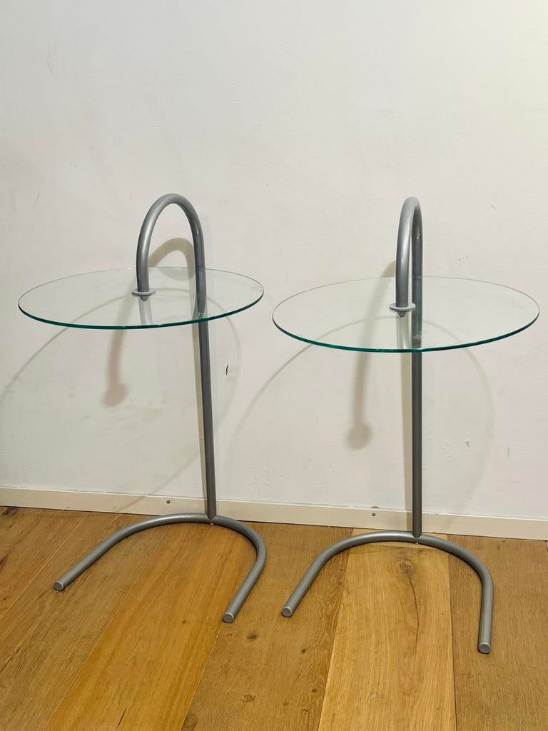 Set van twee vintage IKEA "Ry" bijzettafels, Huis en Inrichting, Minder dan 55 cm, Rond, Ophalen of Verzenden, Glas