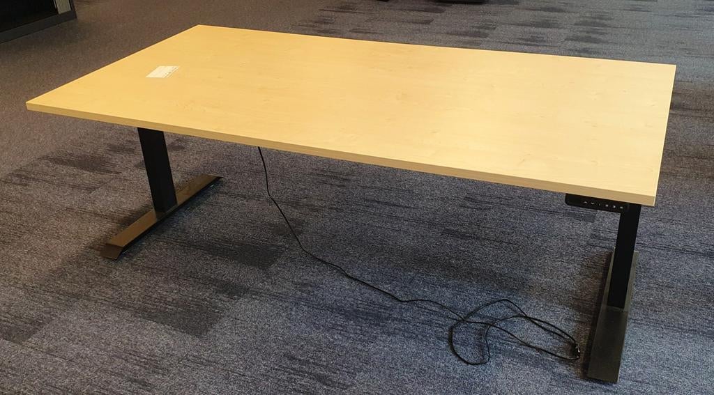 Elektrisch zit sta bureau Professioneel, Ophalen, Hout, In hoogte verstelbaar, Bruin
