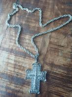 Zilverkleurig Kruis Hanger met Zware Ketting - 70 cm, Overige materialen, Gebruikt, Ophalen of Verzenden, Kruis of Symbool