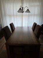 Donker eiken eettafel met 4 stoelen (160x90x77 cm), Huis en Inrichting, Ophalen, Gebruikt, Eikenhout, 50 tot 100 cm