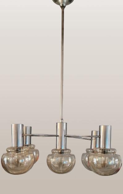 Midcentury Atomic Hanglamp toegeschreven aan Sciolari, Ophalen, Gebruikt, Glas, Minder dan 50 cm