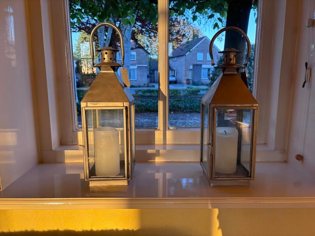 Set van 2 sfeervolle kaarsenhouders met kaarsen, Ophalen, Gebruikt, 25 tot 50 cm, Metaal