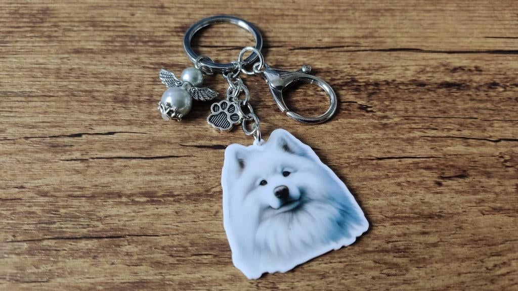 Sleutelhanger Bagcharm Samojeed groot met beschermengeltje, Dieren en Toebehoren, Verzenden, Nieuw