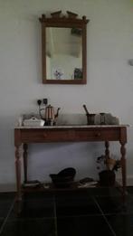 Antieke wastafel met spiegel, Huis en Inrichting, Tafels | Sidetables, Ophalen, Gebruikt, 100 tot 150 cm, 25 tot 50 cm
