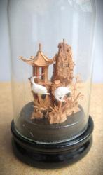 Kurk Diorama onder glazen stolp~witte kraanvogels, Antiek en Kunst, Kunst | Niet-Westerse kunst, Ophalen of Verzenden