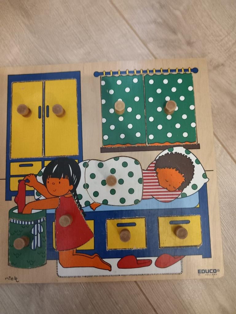 Educo vintage houten puzzel  slaapkamer, Ophalen of Verzenden, Gebruikt, Overige thema's