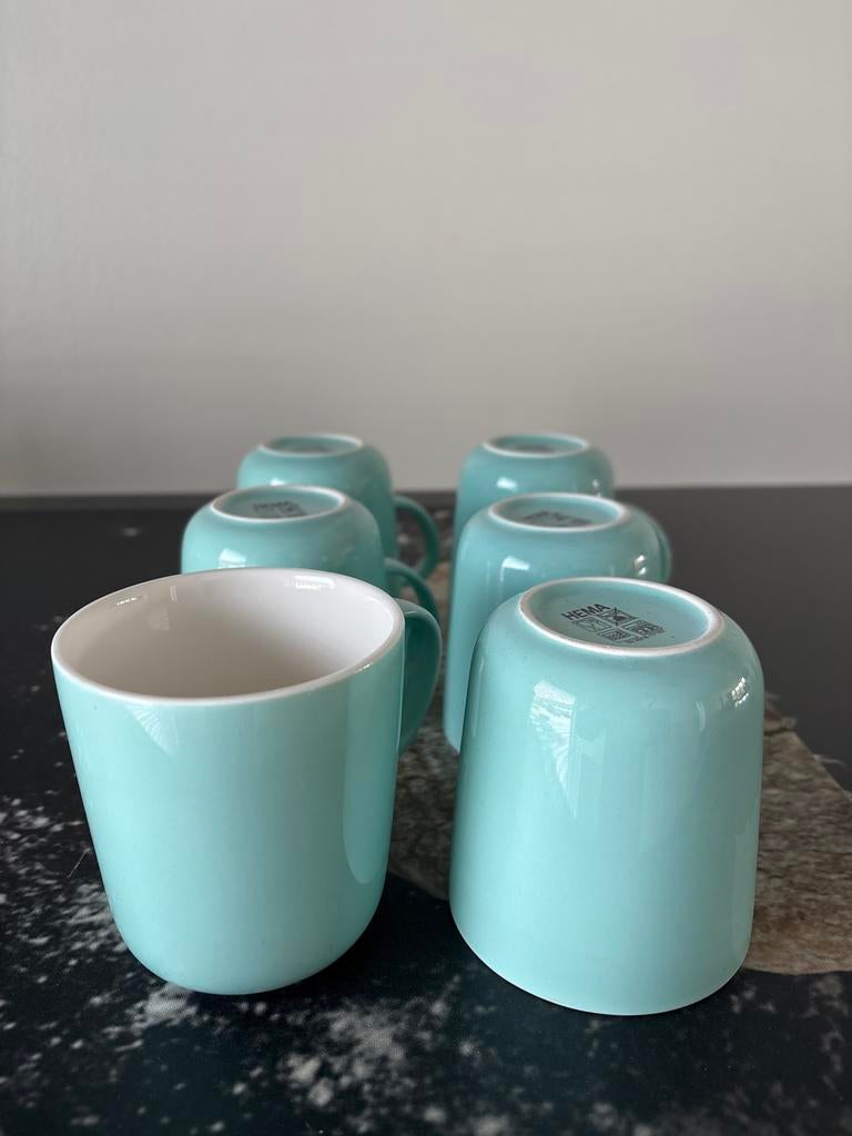 6 HEMA mokken lichtblauw, Ophalen, Gebruikt, Keramiek, Effen