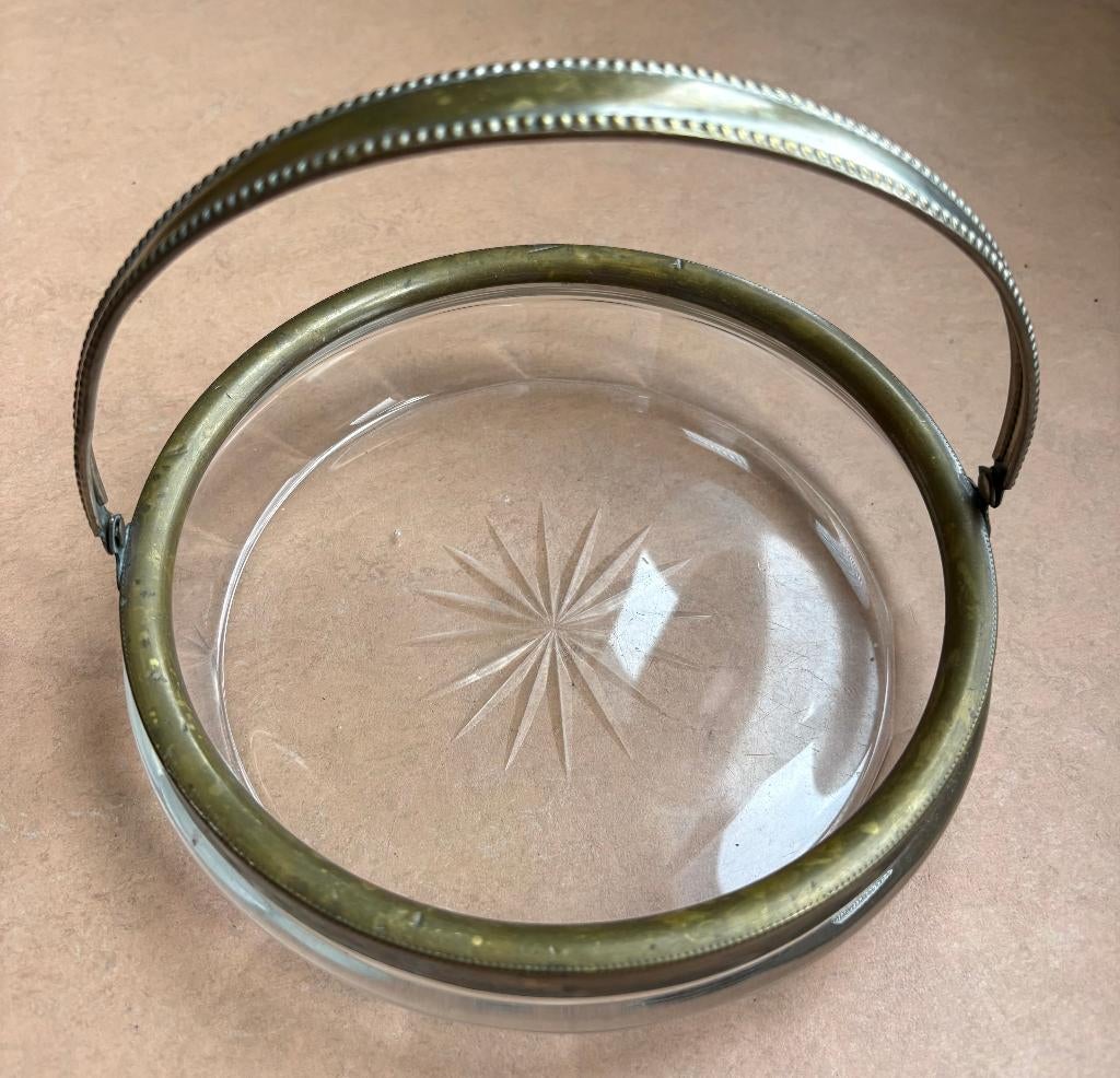 Fraai mandje, glas en messing, Jugendstil?, Antiek en Kunst, Ophalen of Verzenden