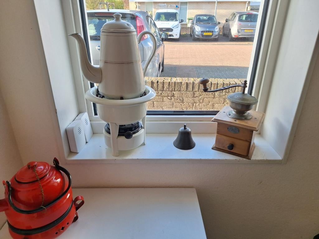 Vintage emaille koffiepot op petroleumstel, Ophalen of Verzenden