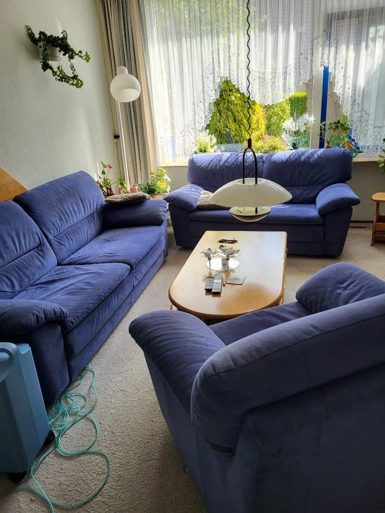 Bankstel 3 zits, 2 zits, en stoel, Ophalen, Gebruikt, 75 tot 100 cm, Rechte bank