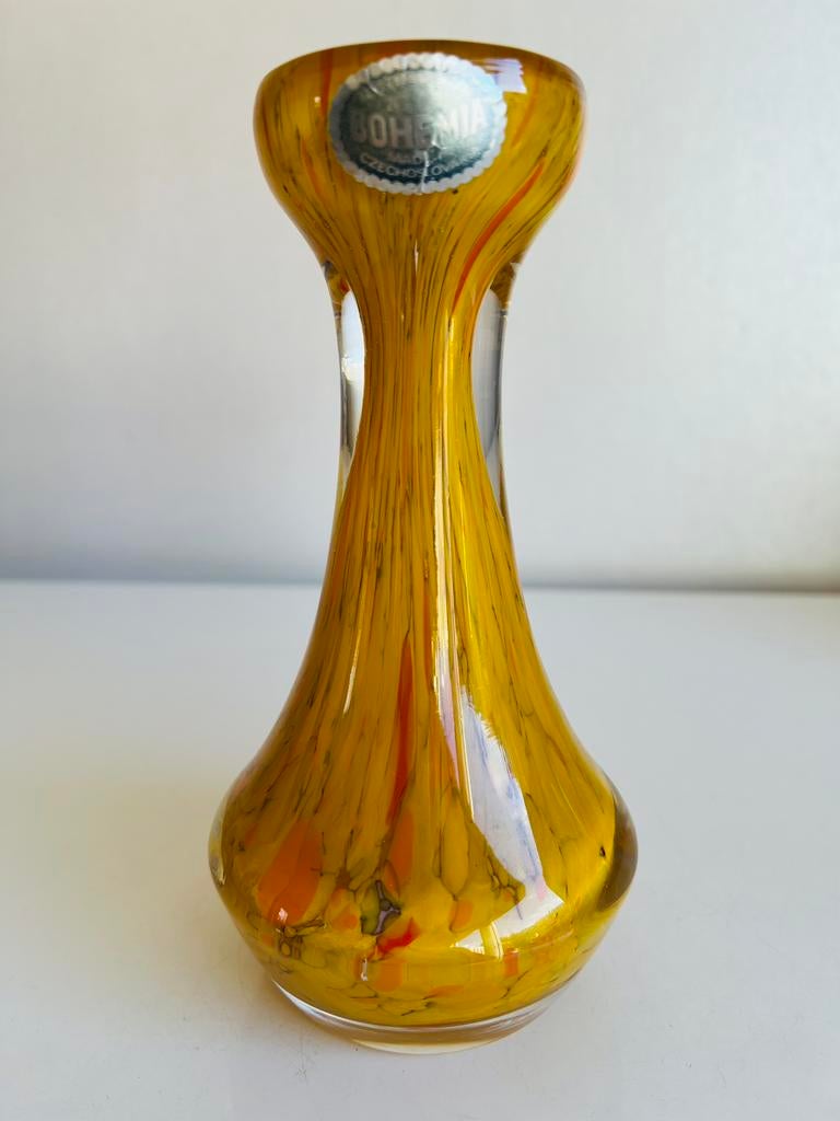 Czech Glass Bohemian Loodkristal Solifleur Geel Oranje 70’s, Ophalen of Verzenden