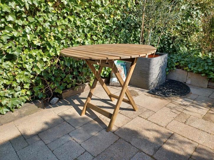 Hardhouten inklapbare tuintafel - rond,, Tuin en Terras, Tuintafels, Gebruikt, Ovaal, Hout, Ophalen