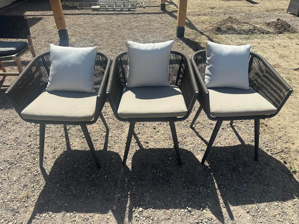 3 tuinstoelen taupe/donkergrijs in perfecte staat, Ophalen, Zo goed als nieuw, Kunststof