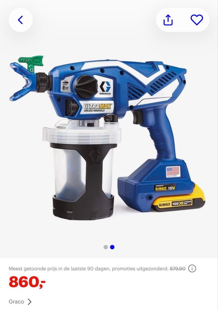 Graco Ultra Airless Handheld verfspuit (DeWALT accu), Ophalen, Gebruikt, Verfspuit of Verfpomp