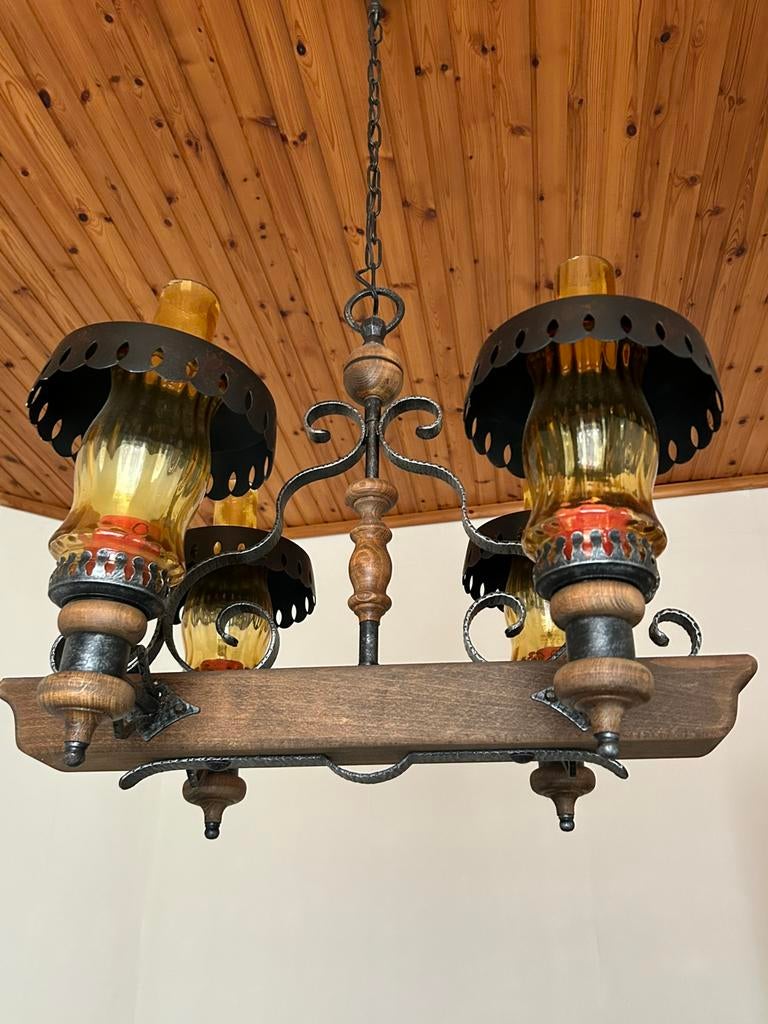 Rustieke landelijke kroonluchter, Huis en Inrichting, Ophalen, Zo goed als nieuw, Hout