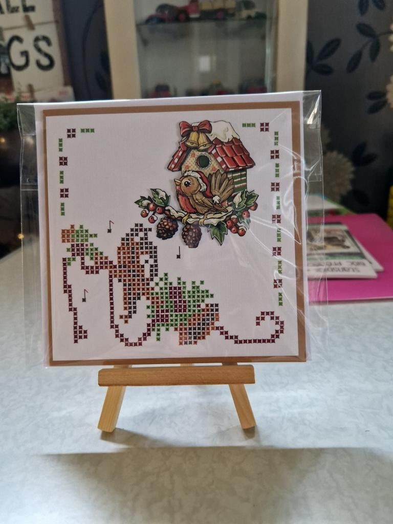 Kaartje hobbydots kerst vogel op tak bij huisje, Ophalen of Verzenden, Nieuw, Kerst