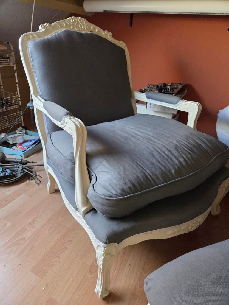 Barokke fauteuil lounge stoel met poef voetenbankje, Huis en Inrichting, Fauteuils, Ophalen, Gebruikt, Barok, 75 tot 100 cm
