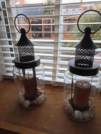 Twee industriële lantaarns met led kaarsen, Ophalen of Verzenden