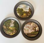 3 vintage handbeschilderde onderzetters ( tin en porselein), Antiek en Kunst, Ophalen of Verzenden