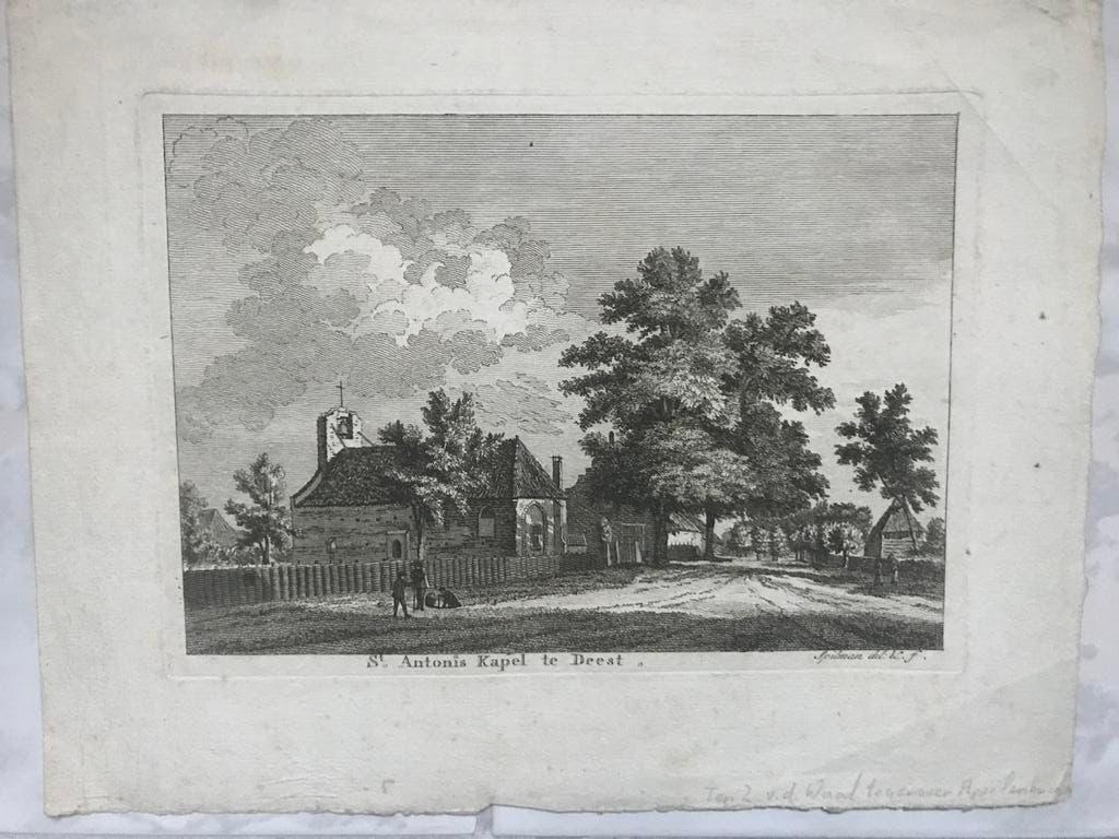 H. Spilman, ‘St. Antonis Kapel te Deest’, 1750, 21x16cm.Mooi, Ophalen of Verzenden, 16 cm, Landschap, 21 cm