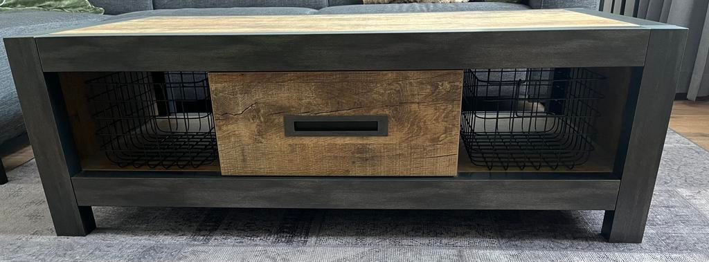 Houtenlook salontafel, Ophalen, Gebruikt, 100 tot 150 cm, 50 tot 100 cm