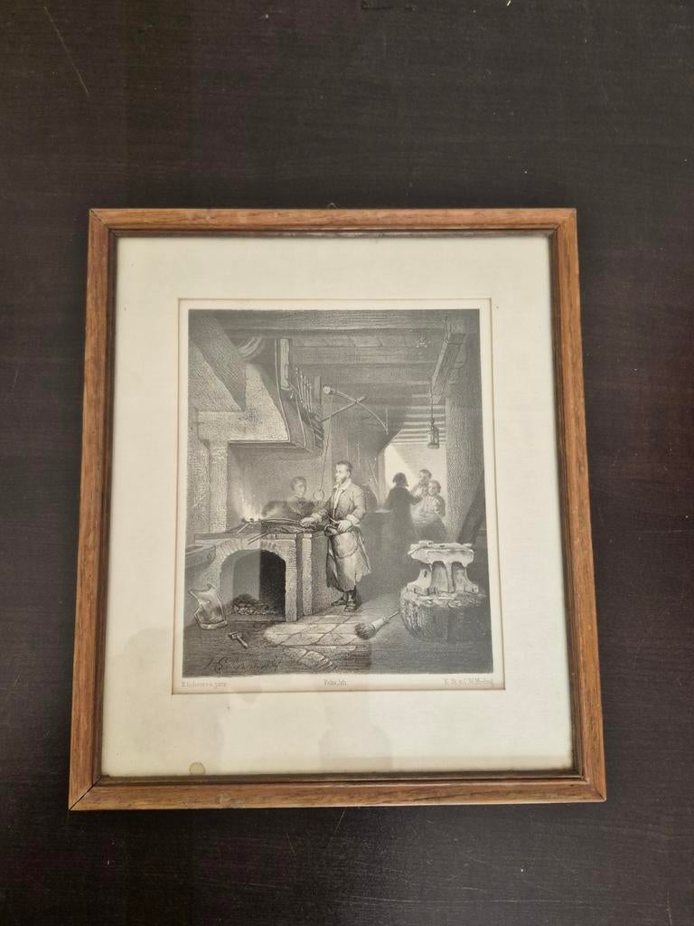 Litho 'De Smid' door Felix Lith, ingelijst, Ophalen of Verzenden
