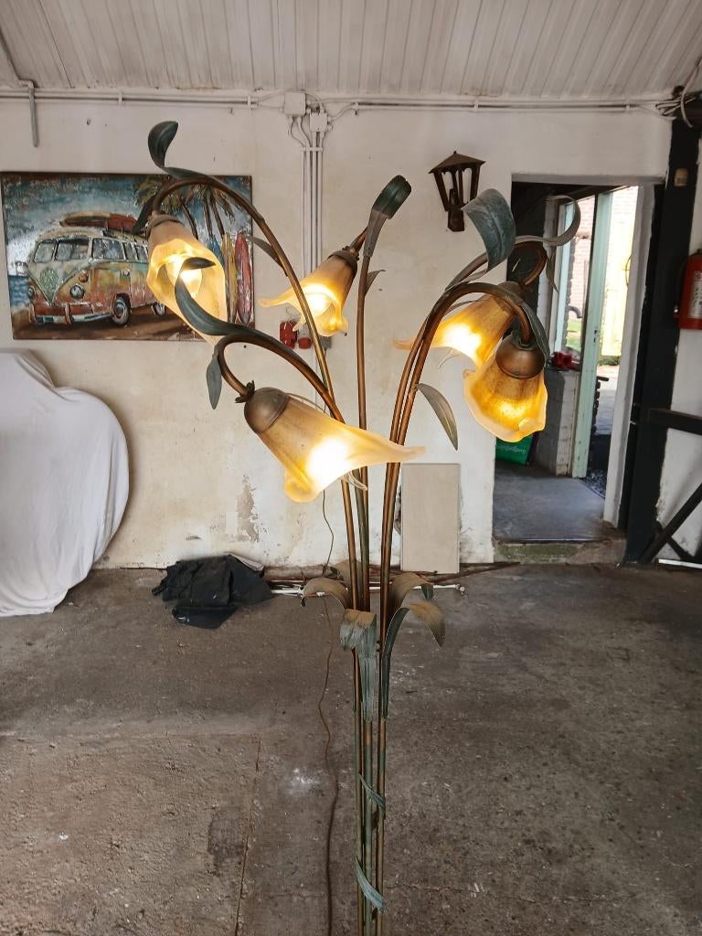 lamp 5kop glazen kelken, Ophalen, Zo goed als nieuw, Glas, 150 tot 200 cm